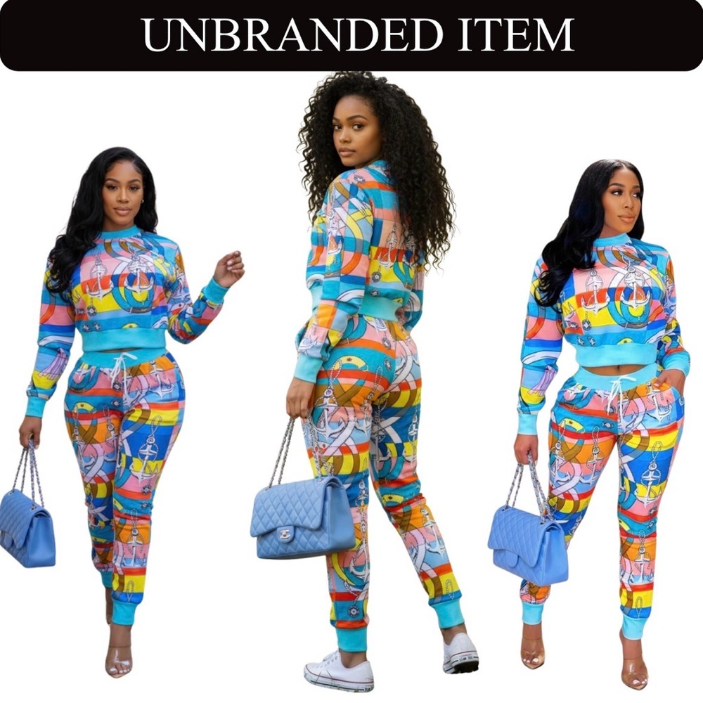 SWEATSUIT: Sailor Print Pullover Sweatshirt w/Matching Drawstring Pants, NWOT